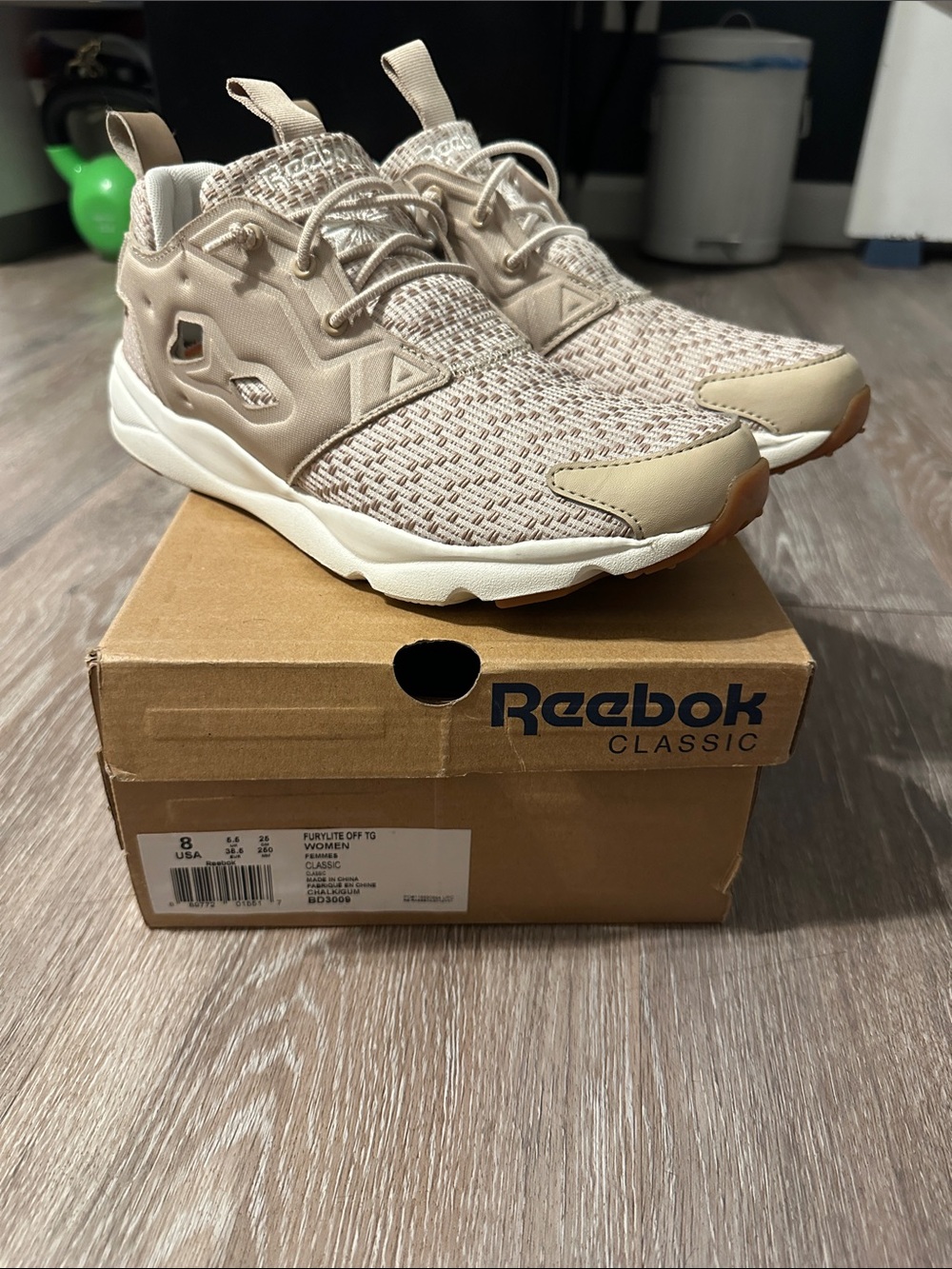 Reebok women Beige Knit Athletic Sneakers